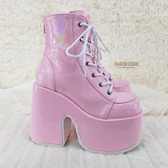 Demonia 5 Inch Platform Boots in Pink - Picture 13 of 15
